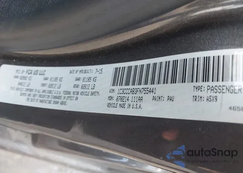 2015 Chrysler 200 Limited z USA, uszkodzony, nr VIN 1C3CCCAB3FN755441